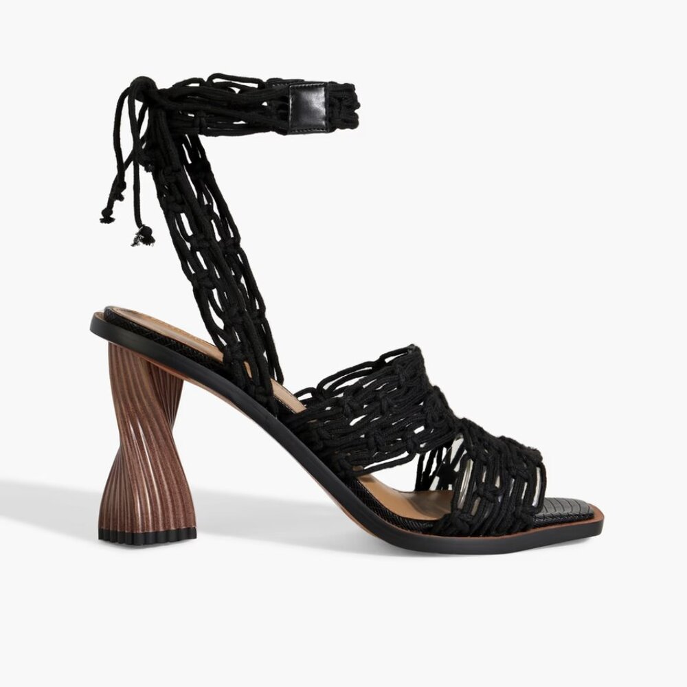 BOHO CHIC MACRAMÉ SANDALS - BLACK + SADDLE